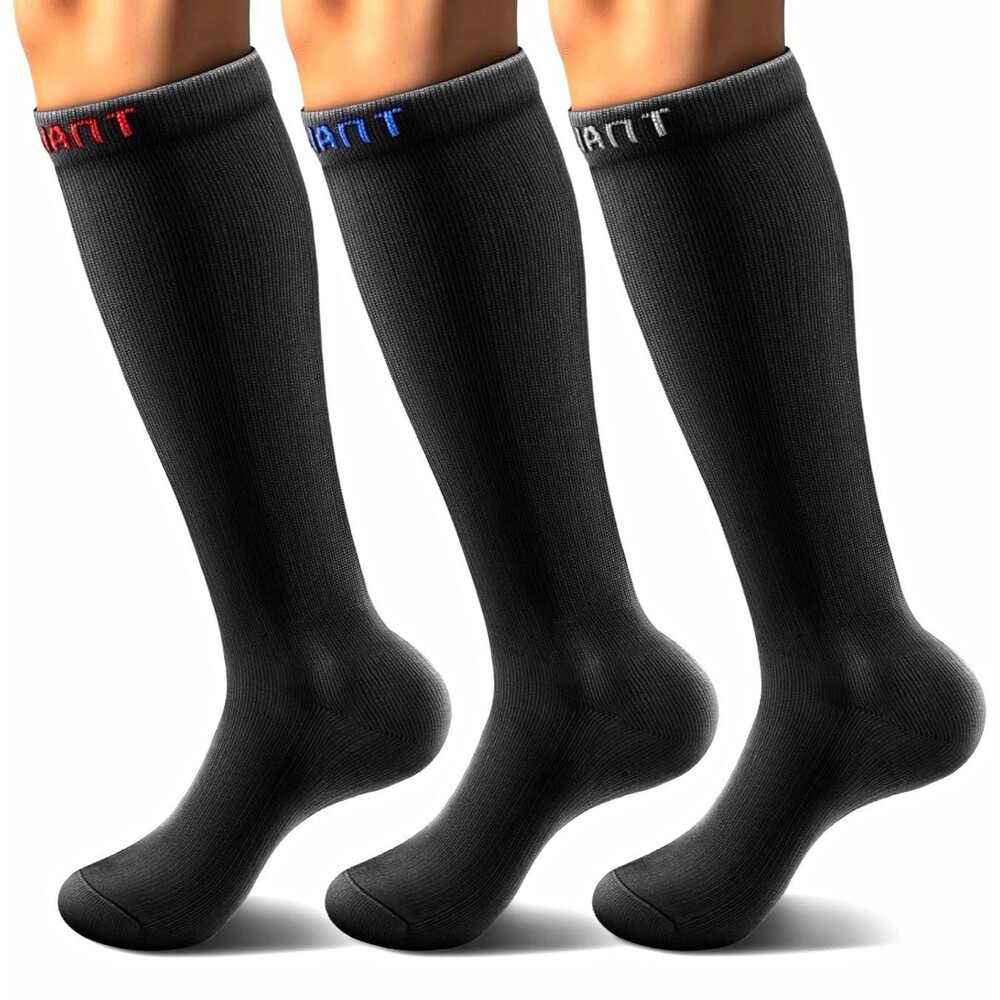 BULLIANT Men’s Cushioned Compression Knee High Sports Recovery Socks 3Pack L-XL